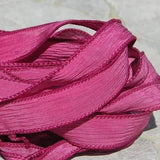 STRAWBERRY PINK Hand Dyed Silk Ribbon Strings Strands Necklace Ties Rose Red, Great for Silk Bracelet Wraps, Necklaces or Crafts