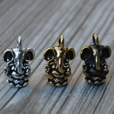 Ganesha Charms, TierraCast Pendants, Choose From Antique Silver, Gold and Brass, 18mm, Qty 4 to 20, Ganesh Drops