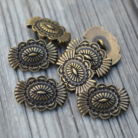 WESTERN Metal Buttons Tierracast Southwestern Concho Buttons 17mm Antique Brass Shank Button Qty 4 to 20 Bronze Leather Wraps