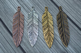 TierraCast Feather Pendants,  Large 3" Feather Charms, 72mm, Antique Brass, Qty 1 to 4, TierraCast Pewter, Bronze, Made in the US, Lead Free