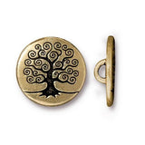 TierraCast Metal Buttons, TREE Of LIFE Button 16mm Qty 4 to 20 Antique Gold Round Buttons 5/8” Great Leather Wraps or Focal Clasps