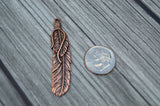 TierraCast Feather Pendant,  Medium 2" Feather Charm, 49mm, Antique Copper, Qty 1 to 4, Western Southwest Pewter Charms, Made in the US