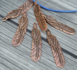 TierraCast Feather Pendant,  Medium 2" Feather Charm, 49mm, Antique Copper, Qty 1 to 4, Western Southwest Pewter Charms, Made in the US