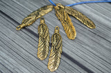 TierraCast Feather Pendant - 2" Tall feather charm 49mm in Antique Gold - Qty 1 to 4 - Western Southwest pewter charms - Made in the USA