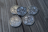 TierraCast DRAGON COIN Pendant, Double Sided Charm, 28mm, Antique Silver, Qty 1 to 4, Pewter Charms, Made in the US