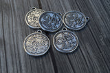 TierraCast DRAGON COIN Pendant, Double Sided Charm, 28mm, Antique Silver, Qty 1 to 4, Pewter Charms, Made in the US