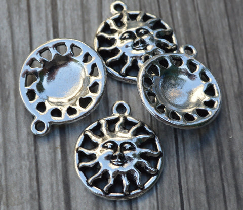 Sunshine Drops, TierraCast Pendants, Antique Silver, 19mm Qty 4 to 20, Sun Face Charms, Yoga Bracelet Charms