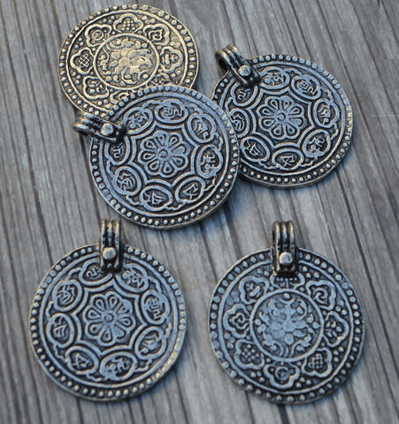 TierraCast 8 FOLD Pendant - Double Sided Eightfold 31mm - Antique Dark Silver Qty 1 to 10 Pendants - Pewter Charms - Eastern Path Collection