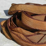 SADDLE BROWN Silk Ribbons 5 Hand Dyed Strings Cords Jamn, Great for Silk Wraps or Necklace Ties