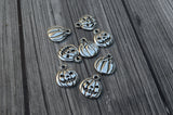 Pumpkin Charms, Jack O Lantern Charm, TierraCast, Frightful Delightful, Qty 4, Antique Silver, Gothci Halloween Jewelry, Scary Pumpkins