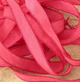 Watermelon Pink silk ribbons are a lovely soft crinkle silk fabric - 5 hand dyed handmade jewelry ribbon - Wonderful for silk wrap bracelets