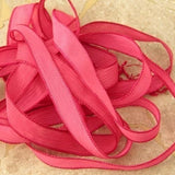 Watermelon Pink silk ribbons are a lovely soft crinkle silk fabric - 5 hand dyed handmade jewelry ribbon - Wonderful for silk wrap bracelets