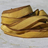 AUTUMN WIND Silk Ribbons Qty 5, Harvest Yellow Mustard Crinkle Silk Ribbons, Hand Dyed Silk Strings, Silk Wraps for Jewelry or Crafts