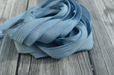 BLUE GRAY Crinkle Silk Ribbons, Hand Dyed Hand Painted Strings, Qty 5 to 25 Ribbons, Light Pastel Dusty Blue Ribbon