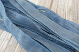 Steel Blue Silk Ribbons, Hand Dyed Hand Painted Strings, Qty 5 to 25 Ribbons, Deep Gray Blue or Dark Dusty Blue