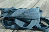 Steel Blue Silk Ribbons, Hand Dyed Hand Painted Strings, Qty 5 to 25 Ribbons, Deep Gray Blue or Dark Dusty Blue