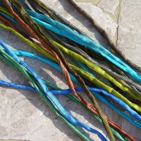 Lime and Coconuts Silk Cording 10 Hand Dyed Hand Sewn Bridal Bouquet Trim, Sky Blue, Teal Green, Turquoise, Chartreuse, Espresso, Rust Brown