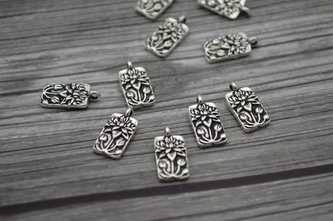 Floating Lotus Charms, TierraCast Antique Silver, Qty 4 to 20, Lotus Charms, 17mm, Yoga Meditaton Charms