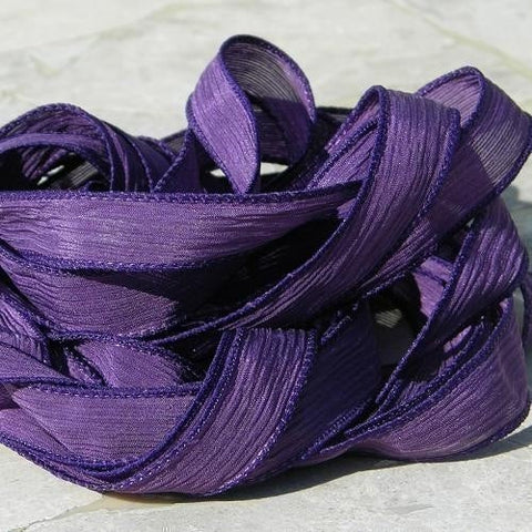 PURPLE Silk Ribbons Hand Dyed Sewn Hand Dyed 5 to 25 Royal Magestic Purple Bulk Ribbon, Silk Wraps for Jewelry or Crafts