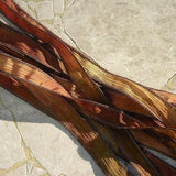 RUSTLING LEAVES Silk Ribbons Hand Dyed Strings 5 Brown Rust Green Violet, Great for Bracelet Wraps, Necklaces or Crafts