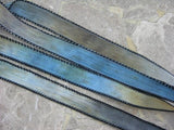 BLUE EYES Silk Ribbon, Hand Dyed Silk Ribbon Strings Blue Gray Tan Brown Black, Great for Jewelry or Crafts, Bracelet Wraps