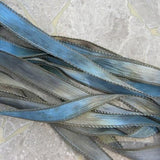 BLUE EYES Silk Ribbon, Hand Dyed Silk Ribbon Strings Blue Gray Tan Brown Black, Great for Jewelry or Crafts, Bracelet Wraps