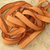 Terra Cotta Silk Ribbons, Hand Dyed, Silk Strings, Terracotta Brown Clay Pot, Hand Dyed and Sewn