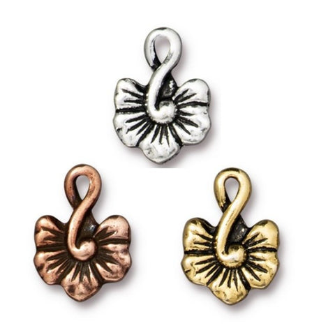 BLOSSOM Charms, TierraCast Antique Gold, 16mm, Antique Copper or Antique Silver, Flower Drops Qty 4 to 20,  Blossom Collection