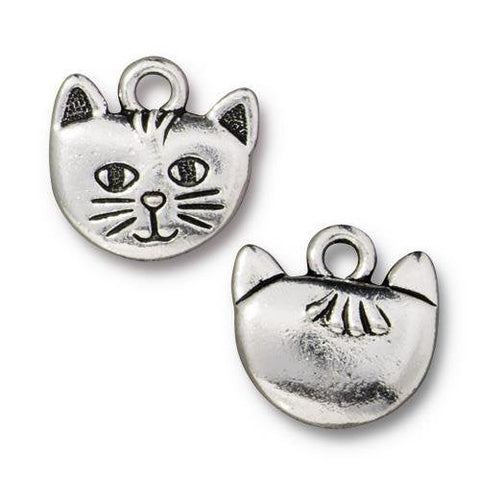 WHISKERS Charms, Antique Silver, TierraCast, Tiny Cat Face Charm, Drops, Qty 4 to 20 Yoga Meditation Wrap Bracelet Charms