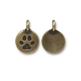 TierraCast DOG PAW Charms, Paw Print Charms, Antique BRASS, Qty 4 to 20 Puppy Charm, Yoga Meditation Wrap Bracelet Charms, 16mm