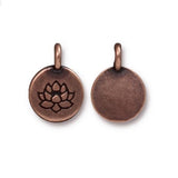 TierraCast LOTUS Charm, Fower Pendants, Antique COPPER 16.6mm Tiny Round Qty 4 to 20 Bohemian Yoga Wrap Charm