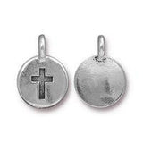 TierraCast CROSS Charms, Antique Silver, Round Narrow Cross Pendants, Qty 4 to 20, 16.6mm Tiny Bracelet Wrap Charms, Bohemian Yoga Charm