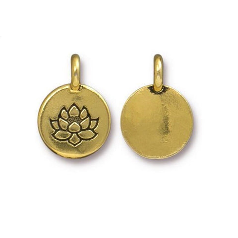 TierraCast LOTUS Charms, Antique GOLD, Round Pendants, Qty 4 to 20 Tiny Drops, 16.6mm, Bohemian Yoga Charm