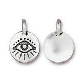 TierraCast EVIL EYE Charms, Antique Silver, Round Protection Pendants, Qty 4 to 20, 16.6mm Tiny Bracelet Wrap Talisman Charm, Bohemian, Yoga