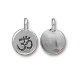 TierraCast Om Charms, Antique Silver, Round Ohm Pendants, Qty 4 to 20, 16.6mm Tiny Meditation Bracelet Charms, Bohemian Yoga Wrap Charm