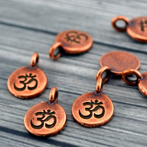 OM Charms, Antique Copper, TierraCast, Om Pendants, Tiny Om Charm Drops, Qty 4 to 20, Yoga Meditaton Wrap Bracelet Charms