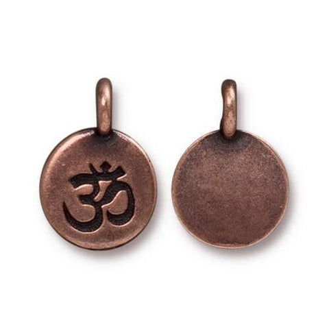 TierraCast Om Charms, Antique Copper, Round Ohm Pendants, Qty 4 to 20, 16.6mm Tiny Meditation Bracelet Charms, Bohemian Yoga Wrap Charm