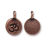 TierraCast Om Charms, Antique Copper, Round Ohm Pendants, Qty 4 to 20, 16.6mm Tiny Meditation Bracelet Charms, Bohemian Yoga Wrap Charm