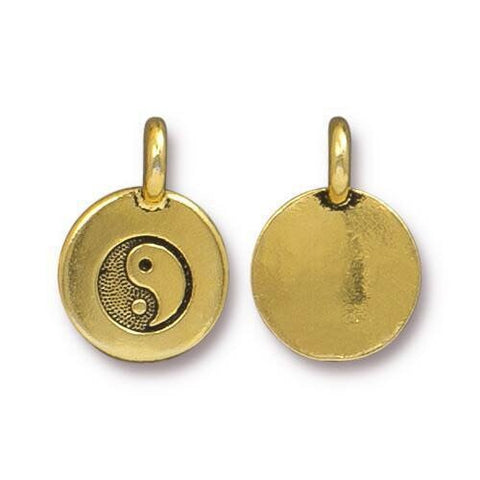 TierraCast Yin Yang Charms, Antique Gold, Round Pendants, Qty 4 to 20, 16.6mm Tiny Meditation Bracelet Charm, for Bohemian Yoga Wraps