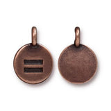 Equality Charms, TierraCast Antique Copper, Round Equal Sign Pendants, Qty 4 to 20, 16.6mm Tiny Meditation Bracelet Charm, for Bohemian Yoga