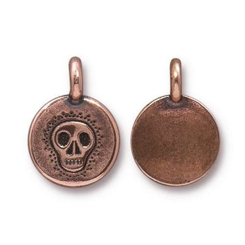 Skull Charms, TierraCast Findings, Antique Copper Round Skully Skeleton Face Pendants, Qty 4 to 20, 16.6mm Tiny Bohemian Yoga Bracelet Charm