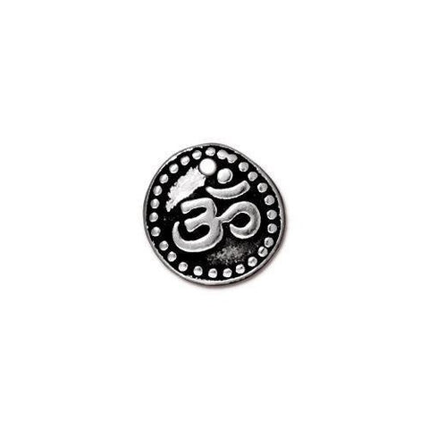 OM COIN Charms, Antique Silver, TierraCast, Om Pendants, Tiny Om Charm Drops, Qty 4 to 20, Yoga Meditaton Wrap Bracelet Charms