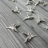 Hummingbird Charms, Antique Silver, Tierracast, Flying Bird Drops, Humming Bird, Bohemian Yoga Wrap Charm, Bulk Wholesale Charms