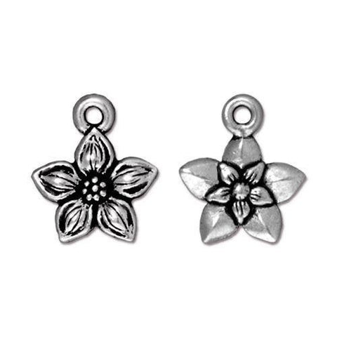 TierraCast STAR JASMINE Charms, Antique Silver Qty 4 to 20, 14mm Small Flower Blossom Pendant Made in the USA, Bohemian Yoga Drop