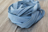 BLUE GRAY Crinkle Silk Ribbons, Hand Dyed Hand Painted Strings, Qty 5 to 25 Ribbons, Light Pastel Dusty Blue Ribbon