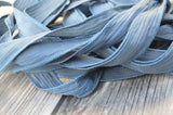 BLUE GRAY Crinkle Silk Ribbons, Hand Dyed Hand Painted Strings, Qty 5 to 25 Ribbons, Light Pastel Dusty Blue Ribbon