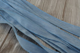 BLUE GRAY Crinkle Silk Ribbons, Hand Dyed Hand Painted Strings, Qty 5 to 25 Ribbons, Light Pastel Dusty Blue Ribbon