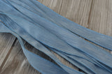 BLUE GRAY Crinkle Silk Ribbons, Hand Dyed Hand Painted Strings, Qty 5 to 25 Ribbons, Light Pastel Dusty Blue Ribbon