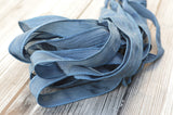 Steel Blue Silk Ribbons, Hand Dyed Hand Painted Strings, Qty 5 to 25 Ribbons, Deep Gray Blue or Dark Dusty Blue