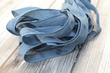 Steel Blue Silk Ribbons, Hand Dyed Hand Painted Strings, Qty 5 to 25 Ribbons, Deep Gray Blue or Dark Dusty Blue